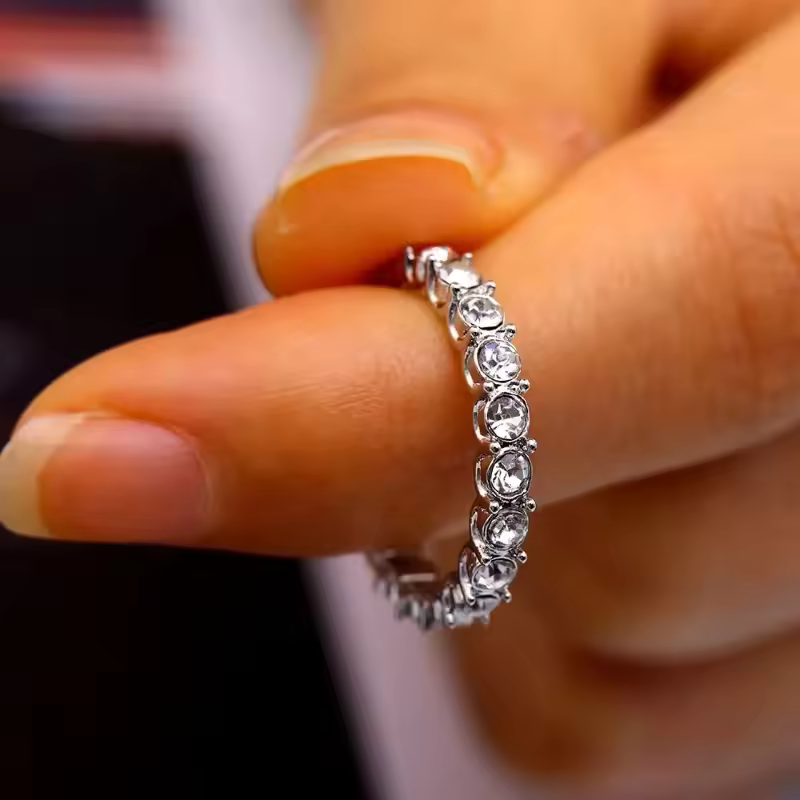 Rhinestone Zircon Silver Color Ring