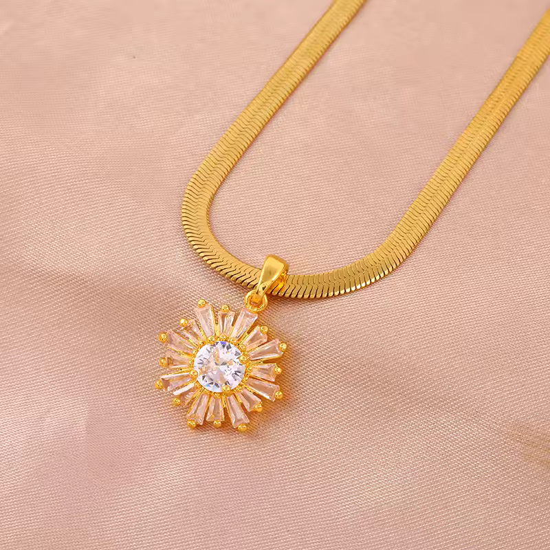 Snake Bone Chain Sunflower Necklace