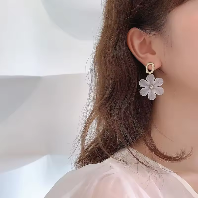 White Flower Dangle Earrings for Women