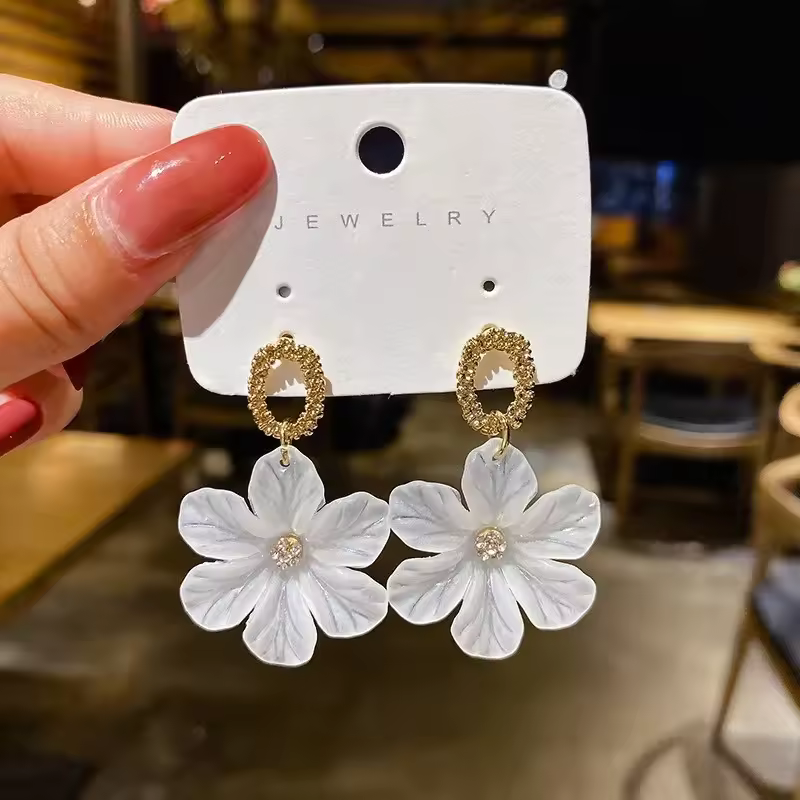 White Flower Dangle Earrings for Women