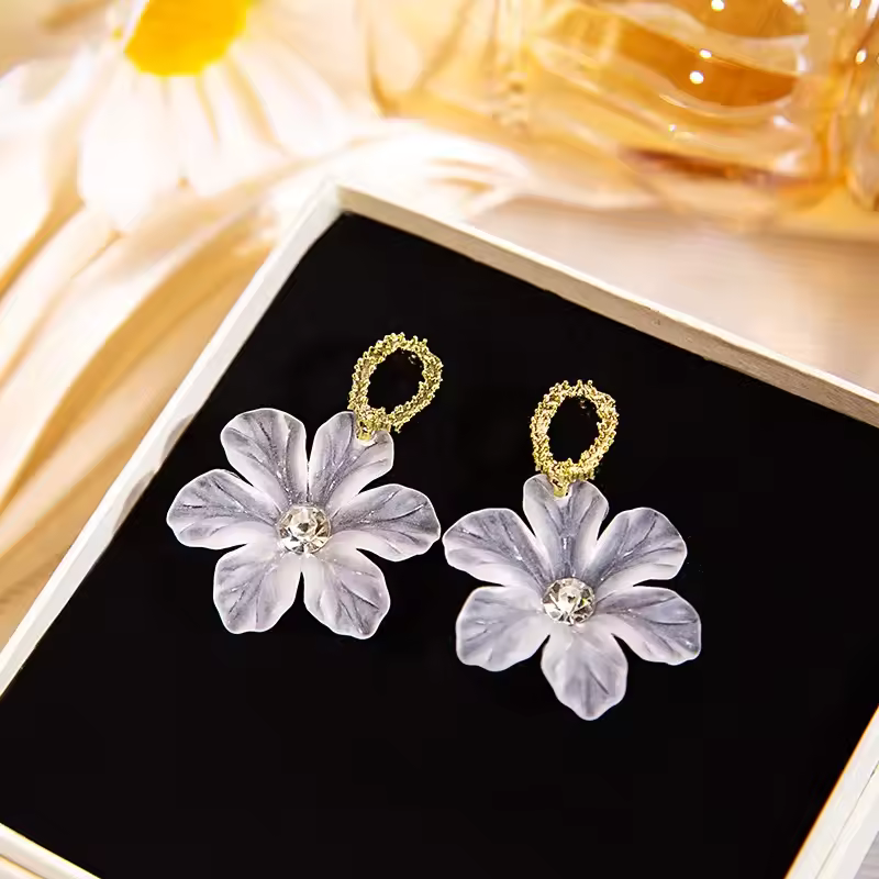 White Flower Dangle Earrings for Women