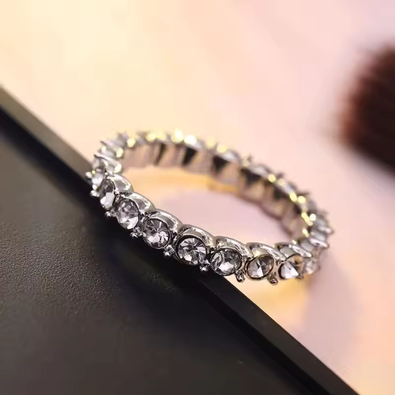 Rhinestone Zircon Silver Color Ring