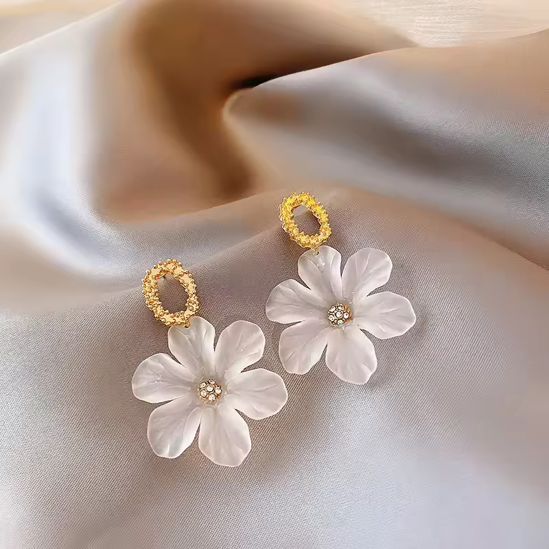 White Flower Dangle Earrings for Women