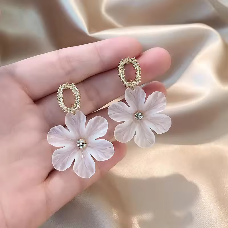 White Flower Dangle Earrings for Women