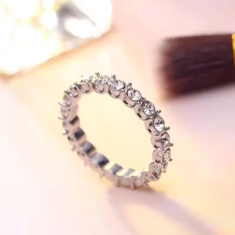 Rhinestone Zircon Silver Color Ring