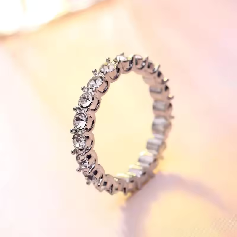 Rhinestone Zircon Silver Color Ring