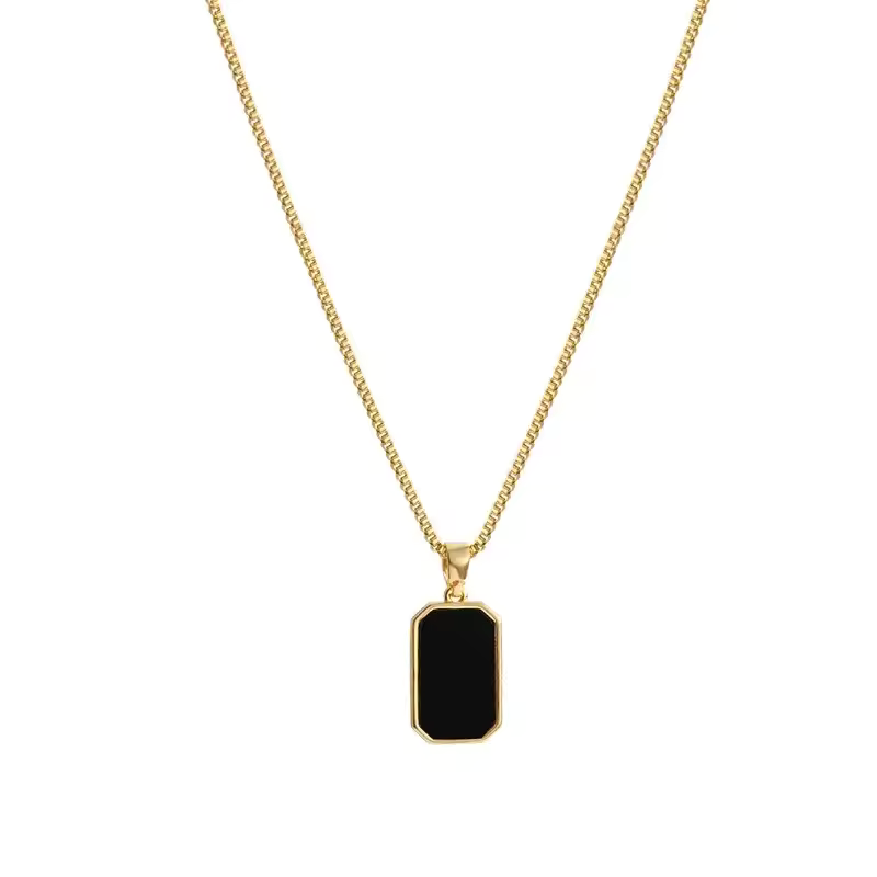 Gold Geometric Square Necklace with Pendant