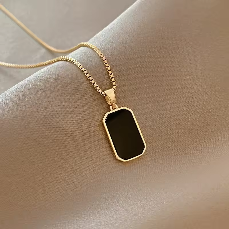 Gold Geometric Square Necklace with Pendant